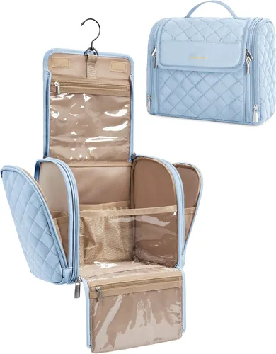 Miniatura 22 de BAGSMART Neceser de viaje para maquillaje con gancho para colgar, bolsa de cosméticos, organizador de gran capacidad, resistente al agua, para Beige