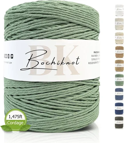 Miniatura 14 de BOCHIKNOT Cuerda de macramé a granel de 0.157 in x 495 yardas, cuerda de algodón de una sola hebra para colgar plantas en la pared, manualidades