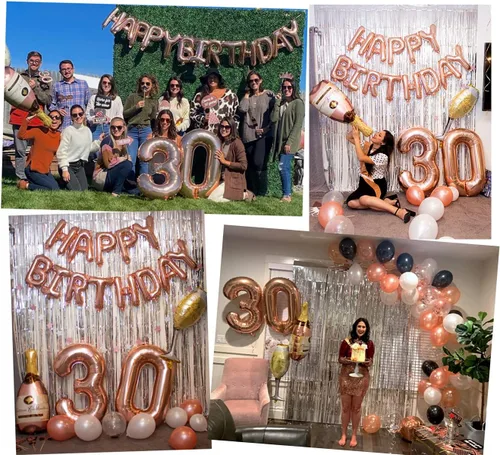 Miniatura 6 de PartyHooman Decoraciones de cumpleaños número 30 para mujer con banda de cumpleaños número 30 y tiara de diamantes de imitación Globos