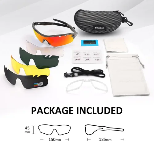 Miniatura 6 de BangLong Polarized Sports Sunglasses Cycling Sun Glasses for Men Women with 5 Interchangeable Lenes for Running Driving azul+negro