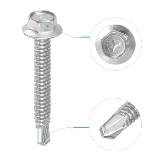 Miniatura 4 de uxcell Tornillos autoperforantes con cabeza de arandela hexagonal, #12 x 1 1/2 "410 Tornillo de chapa autoperforante de acero inoxidable 410, 50