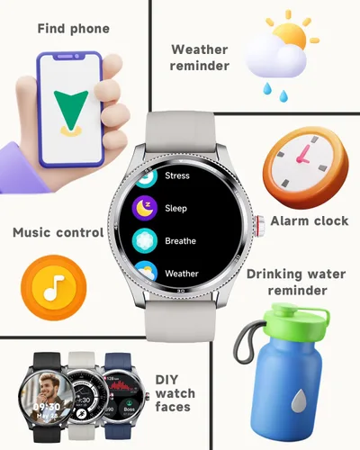 Miniatura 7 de TOOBUR Reloj inteligente para hombre y mujer con bisel de metal, responde hacer llamadas/frecuencia cardíaca/contador de pasos/rastreador