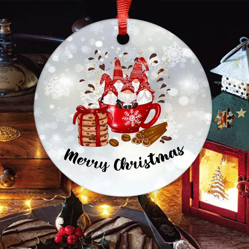 Miniatura 6 de ArogGeld Adorno redondo de cerámica con diseño de gnomo de Navidad, recuerdo de porcelana plana, árbol de Navidad, vacaciones, decoración de fiesta