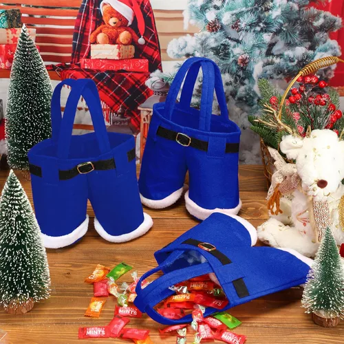 Miniatura 7 de Aliceset 24 Bolsas de Dulces de Navidad con Asa, Bolsas de Regalo con Diseño de Pantalones de Santa, Canasta de Golosinas Navideñas, Portavinos