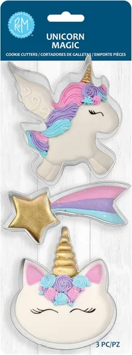 R&M International 5212 Unicorn Magic Face, Winged and Shooting Star - Juego de cortadores de galletas (3 piezas)