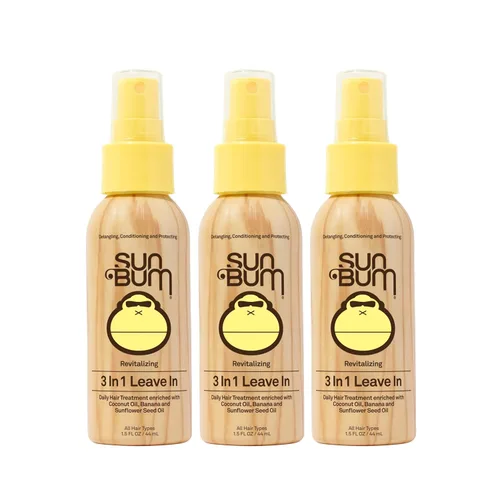 Sun Bum Acondicionador Revitalizante 3 en 1 Sin Enjuague – Desenredante Antifrizz – Apto para Cabello Teñido con Protección UV – Enriquecido con