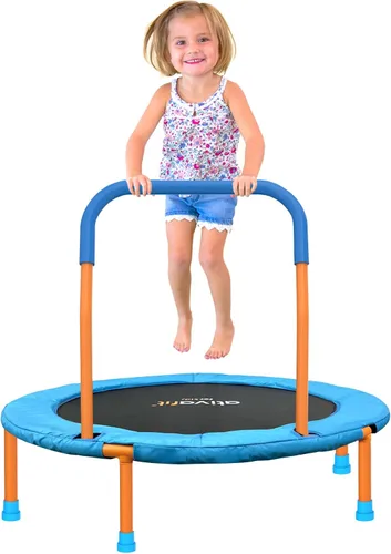 Ativafit - Pequeño trampolín de 36 pulgadas para niños de 2 a 6 años, plegable, para interiores y exteriores, con asa de espuma, cubierta acolchada