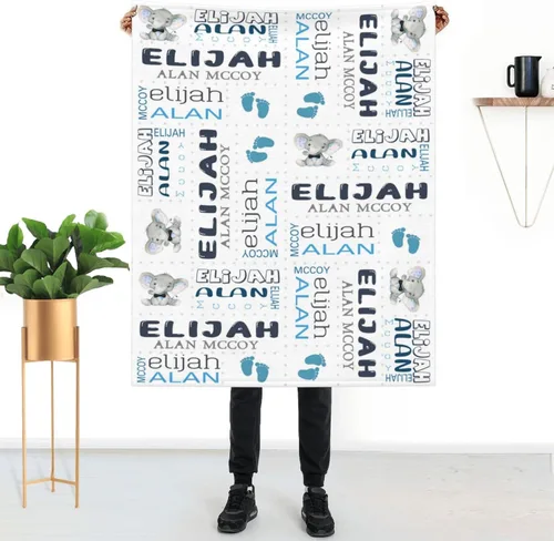 Mantas de bebé personalizadas para niñas y niños con nombre, mantas personalizadas para niños, artículos de bebé personalizados, regalos Elefante