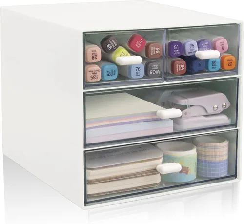 Miniatura 8 de Organizador de escritorio con cajón, organizador de oficina con 4 cajones, caja de almacenamiento de escritorio para escritorio, tocador, oficina