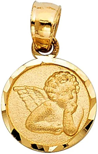Miniatura 2 de Ioka Colgante de ángel de oro amarillo de 14 quilates con cadena Figaro 31 de 0039 pulgadas