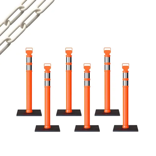 Miniatura 19 de Trafford Industrial - Paquete de 6 postes de delineador de 45 pulgadas, collares reflectantes de 3 pulgadas, base de goma de 10 libras
