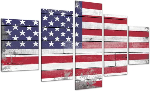 Miniatura 40 de Arte de pared de concepto patriótico, pintura de bandera estadounidense y británica, lienzo de estrellas y rayas, 5 paneles, arte moderno americano