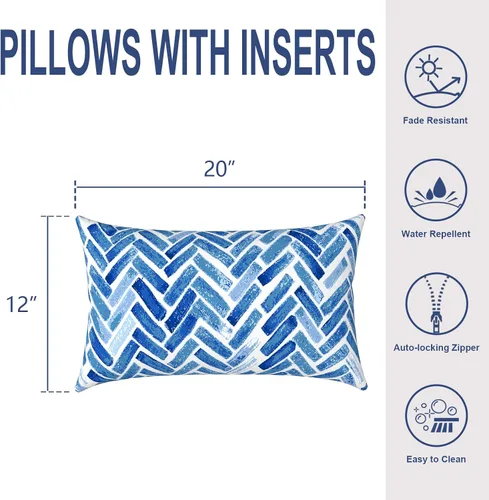 Miniatura 186 de Juego de 2 almohadas para exteriores de 16 x 16 pulgadas, repelentes al agua con interiores, para muebles de patio, hogar, jardín, geometría bohemia