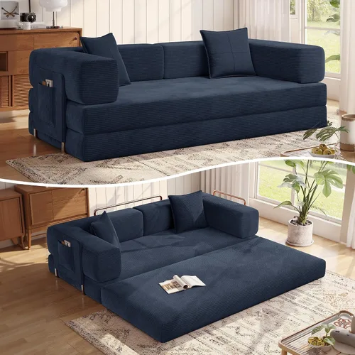 MoonSpeak Sofá cama de 78.8 pulgadas para sala de estar, sofá modular convertible con almohada para reposabrazos, sofás modulares plegables de pana