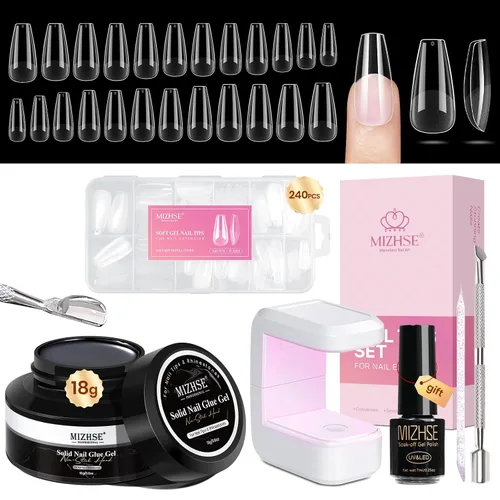 Miniatura 13 de MIZHSE Kit de pegamento de uñas semisólido de 0.35 oz y removedor de 0.3 fl oz para puntas de uñas a presión, secado rápido súper fuerte, sin
