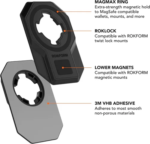Miniatura 4 de Rokform Adaptador universal, compatible con bloqueo giratorio y seguro magnético, se monta en casi cualquier teléfono inteligente, funda