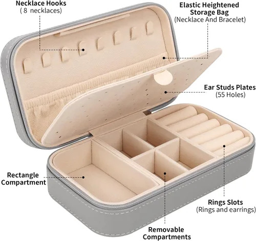 Miniatura 2 de DesignSter Joyero de viaje, estuche de joyería portátil de piel sintética, pequeñas cajas de joyería para regalos, organizador de joyas de viaje