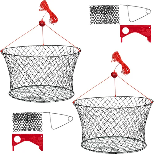 Miniatura 8 de QualyQualy Trampa para anillo de cangrejo con medida de cangrejo y clip de cebo, red de cangrejo con 24 cordeles trenzados alquitranados red