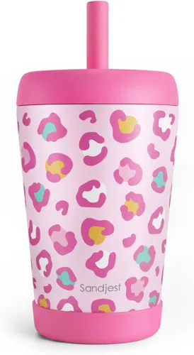 Miniatura 28 de Vaso de acero inoxidable aislado para niños con popote de silicona, taza para sorber de 12 onzas para niños (alfabeto)