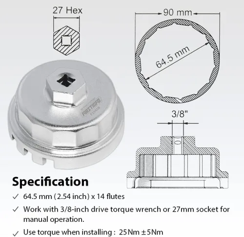 Miniatura 2 de FIRSTINFO F3545B Llave de filtro de aceite forjada de 14 flautas para Toyota/Lexus/Scion con motores de 2.5L a 5.7L