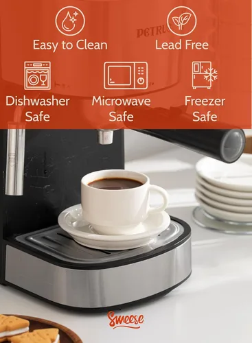 Miniatura 3 de SWEESE - Tazas de porcelana apilables, de 8 onzas, con platillos y soporte de metal, para bebidas especializadas del café, capuchino, latte, Blanco