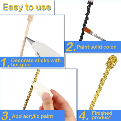 Miniatura 4 de Blulu Kit de 23 piezas de varita mágica, 15 varitas de mago, juego de arte para manualidades y 3 pinceles de pintura, 5 herramientas de espuma