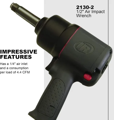 Miniatura 4 de Ingersoll Rand 2130-2 - Llave de impacto neumática de 1/2 pulgada con yunque extendido de 2 pulgadas, 550 pies/libras de par de torsión máximo, 9500