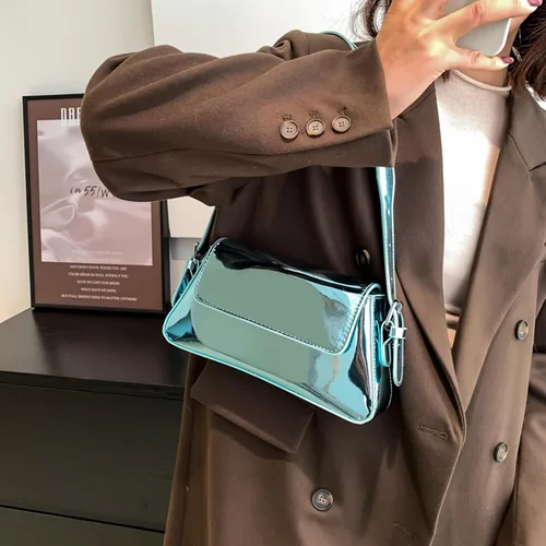 Miniatura 3 de Bolso de hombro pequeño para mujer, lindo bolso de mano hobo de noche, bolso de mano Y2K plateado brillante para fiesta, graduación, boda