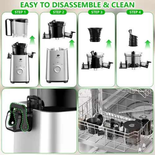 Miniatura 8 de Exprimidor de prensado en frío, máquinas exprimidoras – Conducto de alimentación grande de 5.3 pulgadas para frutas y verduras enteras, potente