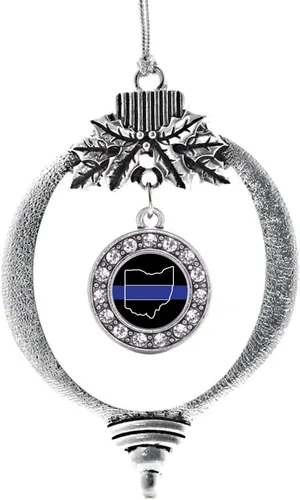 Miniatura 157 de Inspired Silver - Bonita bandera estadounidense - Adorno de Navidad plateado - Adorno de árbol de Navidad con dije circular con circonita cúbica