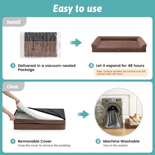 Miniatura 7 de COZY KISS Cama ortopédica para perros de tamaño mediano, sofá para mascotas con forro impermeable, sofá de espuma para mascotas de hasta 30 libras