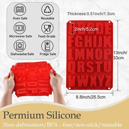Miniatura 2 de Molde de silicona para tartas de letras sin BPA, molde de chocolate antiadherente, suave y fácil de desmoldar, molde decorativo rojo de silicona