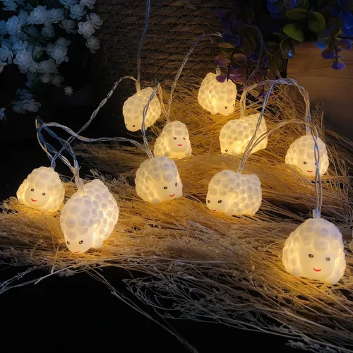 Miniatura 10 de Guirnalda de luces de oveja de 5.4 pies, 10 LED, adornos novedosos de cabras, luces de hadas de cordero alimentadas por pilas para decoración