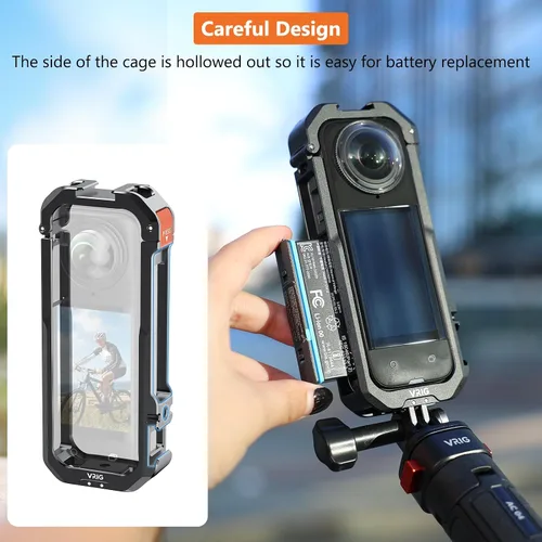 Miniatura 2 de VRIG - Jaula de marco para Insta360 X4, funda protectora de aluminio para Insta360 X4 con cubierta de lente de silicona, zapata fría integrada e