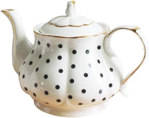 Tetera de estilo europeo, tetera de cerámica hecha a mano, forma acanalada, calabaza, estilo vintage, juego de fiesta de té, regalo (lunares)