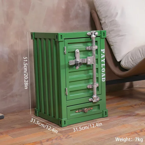 Miniatura 3 de Mesa auxiliar industrial con contenedor de metal, mesa de noche de hierro de 3 niveles de 20 pulgadas con cajones, gabinete retro de hierro
