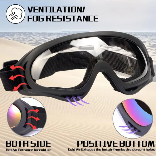 Miniatura 5 de Paquete de 2 gafas para motocicleta, ATV a prueba de polvo, para esquí, carreras, equitación, todoterreno, impermeable, motocross