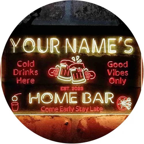 ADVPRO personalizado: tu nombre personalizado para el bar de casa, año de fundación, letrero de neón LED de dos colores rojo y amarillo, 16 x 12
