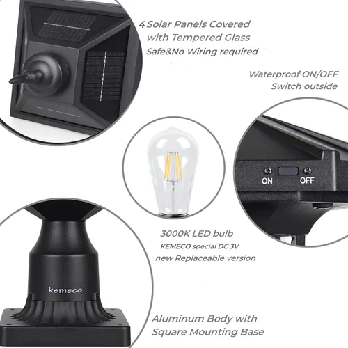 Miniatura 3 de Luz solar ST4334Q vintage de atardecer a amanecer para exteriores, lámpara LED brillante con energía solar para poste pilar, patio, puertas y camino