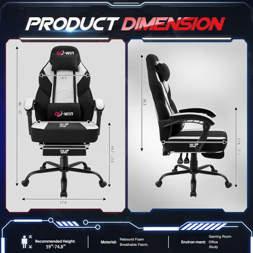 Miniatura 3 de Gaming Chair for Adults with Footrest & Massage Lumbar Support, Ergonomic High Back Gamer Chair, Adjustable Swivel Computer Gaming Chairs with