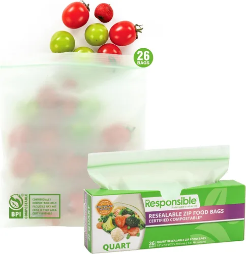 Miniatura 9 de Responsible Products Bolsa con cremallera resellable de gran galón compostable certificada, bolsas de alimentos extra resistentes, hechas