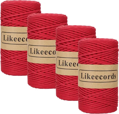 Miniatura 67 de Cordón de Algodón Trenzado 3mm x 109 yardas - Cuerda de Macramé Colorida para Manualidades, Ganchos, Colgantes de Pared - 100% Algodón Natural