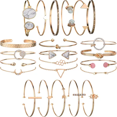Paquete de 5 pulseras (23 piezas) apilables de varias capas, abiertas y ajustables para mujeres y niñas, juego surtido para ventas al por mayor