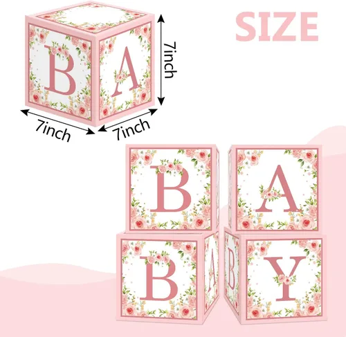 Miniatura 2 de TSVATE Decoraciones de cajas rosas para baby shower, 4 cajas de centro de mesa de baby shower, decoración de centro de mesa de primer cumpleaños