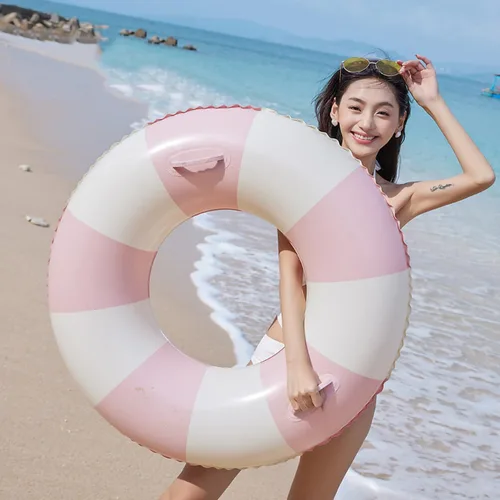Miniatura 8 de 2PCS XL Stripe Pool Swim Ring with Handles Inflatable Pool Floats 45 Inch Water Fun Large Adult Swimming Pool Float for Beach Lake Summer Party