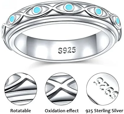 Miniatura 5 de Fidget Spinner Ring 925 Sterling Silver Anxiety Relief Ring Anti Anxiety Boredom ADHD Stress Relieving Ring for Women Men
