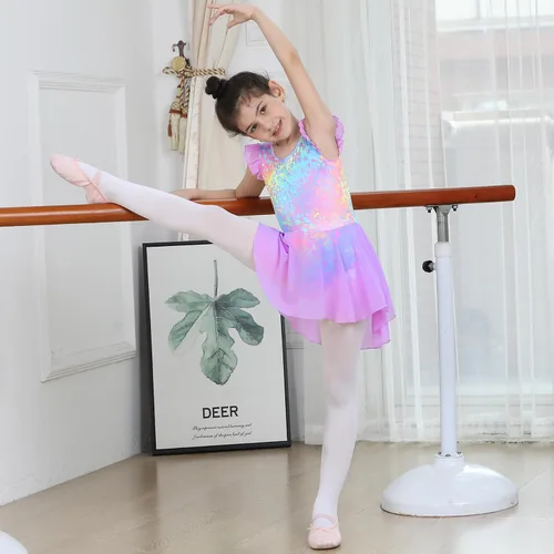 Miniatura 50 de LUOUSE Elegante leotardo de ballet para niñas con falda, mangas con volantes y volantes, perfecto para baile y gimnasia