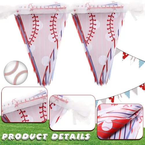 Miniatura 3 de VitalCozy 4 banderines de béisbol de 131 pies, decoraciones de fiesta, banderas triangulares de béisbol, banderines para pelota estadounidense