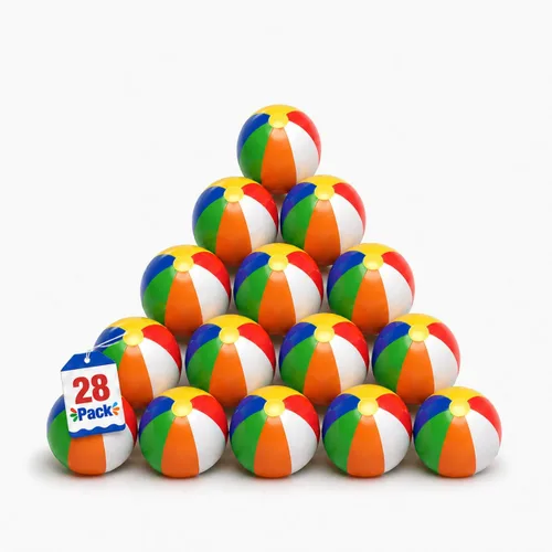 4E's Novelty Paquete de mini bolas de playa a granel – 28/50/100 piezas – Recuerdos de fiesta de verano en la piscina para niños, juguetes inflables