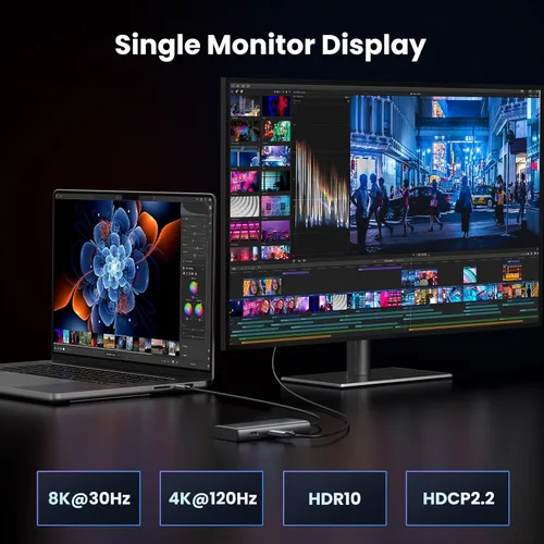 Miniatura 5 de UGREEN Estación de acoplamiento USB C 6 en 1, concentrador USB C con monitor dual 4K a 60Hz, solo 8K a 30Hz, entrega de energía de 100W, puertos
